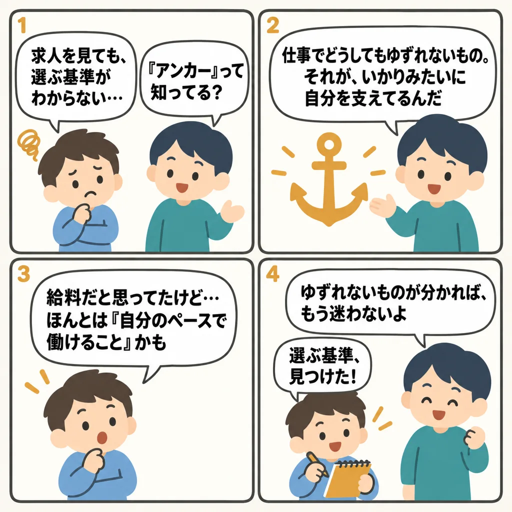 4コマでわかるキャリアアンカーとは？8つのタイプと、ひとりでできる見つけ方
