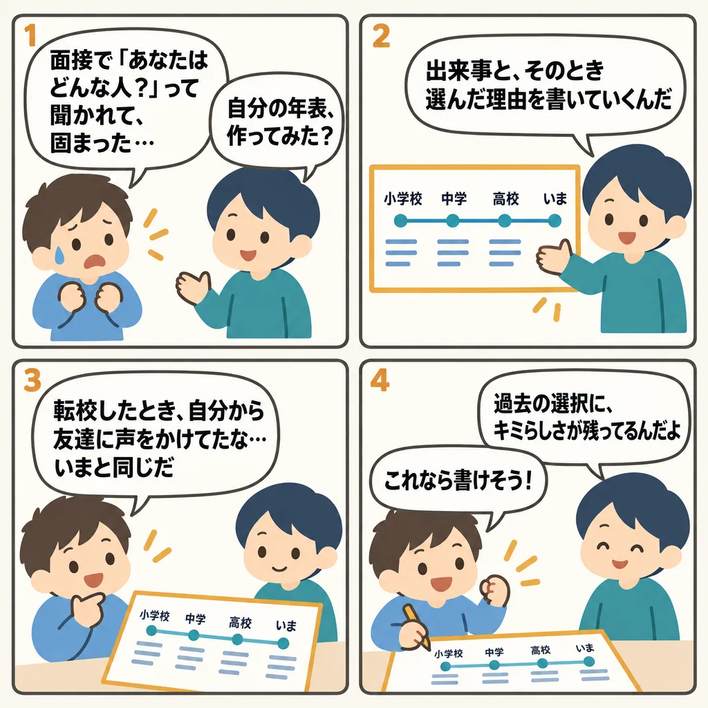 4コマでわかる自分史の書き方。挫折しない年表の作り方と、深掘りのコツ